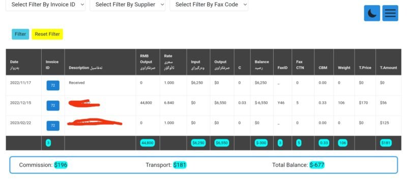 Online web application for accounting and delivery system from China, UAE, Turkey and Iran to Iraq and middle east